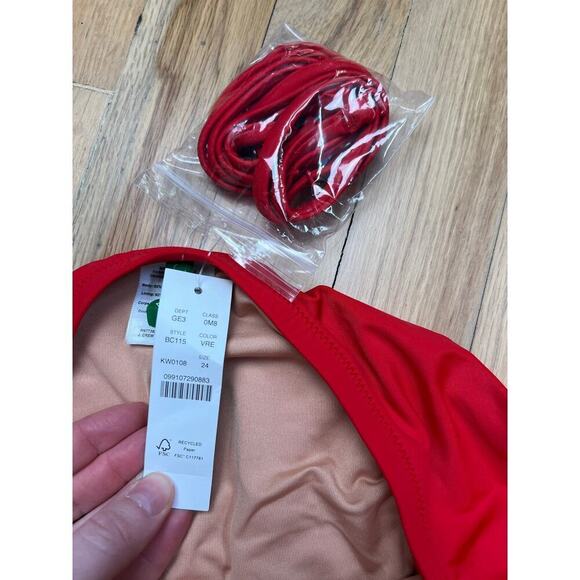 NWT J.Crew Gemma Ruched Bandeau One-Piece Bright Cerise Red Swimsuit Women's 24 - Picture 6 of 13